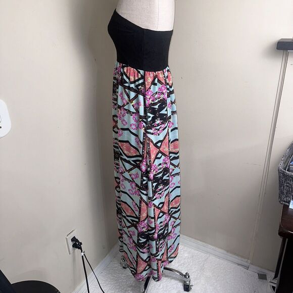 Xhilaration Bandeau Halter Maxi Dress Long Geometric Design Multicolor Sz XS EUC - Picture 12 of 12